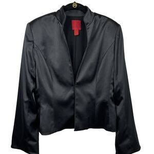 JS Collection Black Jacket Size 8 Stretch Satin Formal Lined Wedding Classic